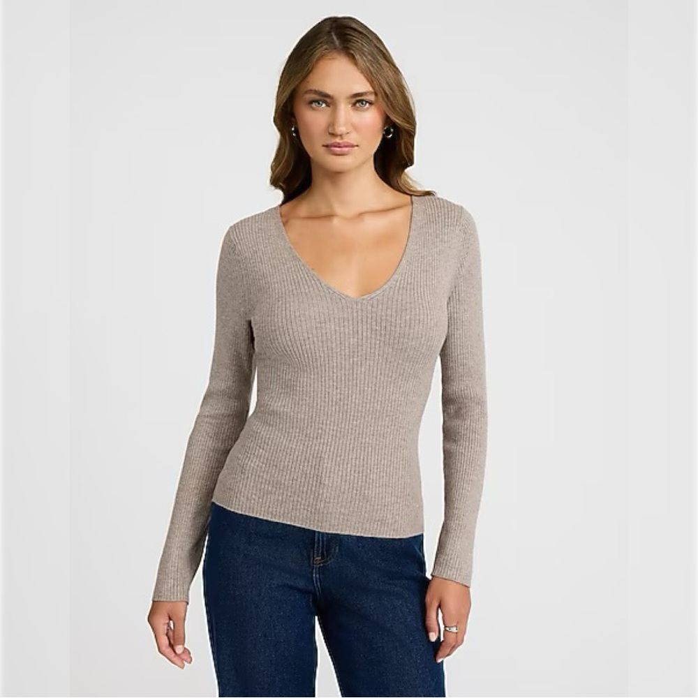 Express | NWOT Silky Soft Fitted Ribbed Long Sleeve Double V-Neck Sweater